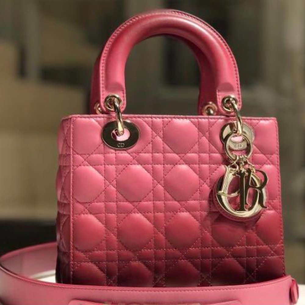 MEDIUM LADY DIOR BAG NEW IN BOX PINK GRADIENT WITH STRAP